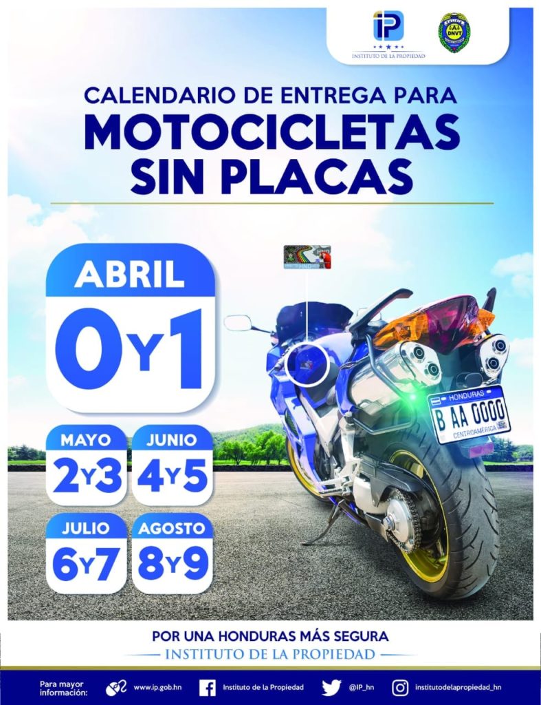 Calendario de entrega de placas para motocicletas